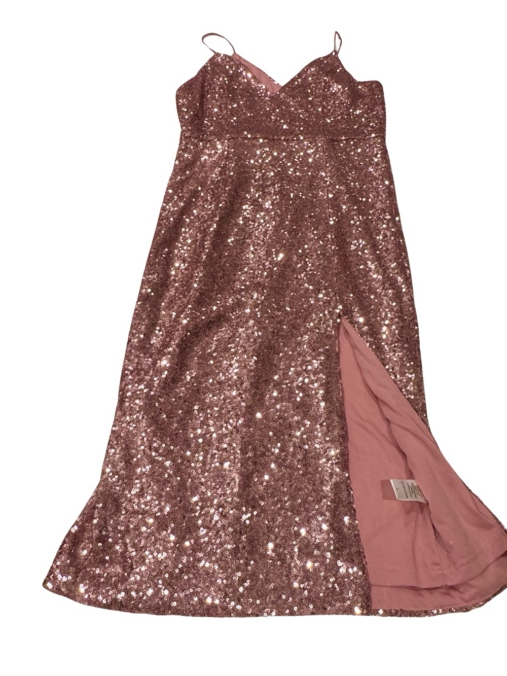 NWT Do+Be L Rose Gold Sequin V Neck Midi Dress Side Slit Formal Party - Picture 4 of 7